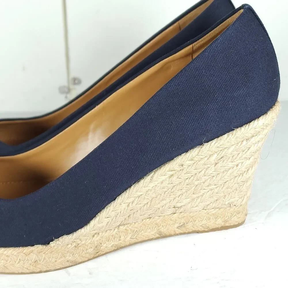 J. Crew Women's US 9 Canvas Navy Blue Wedge Pumps Espadrille Shoes New